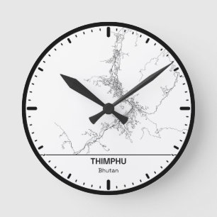 Thimphu Uhrstadt Linienkunst Runde Wanduhr