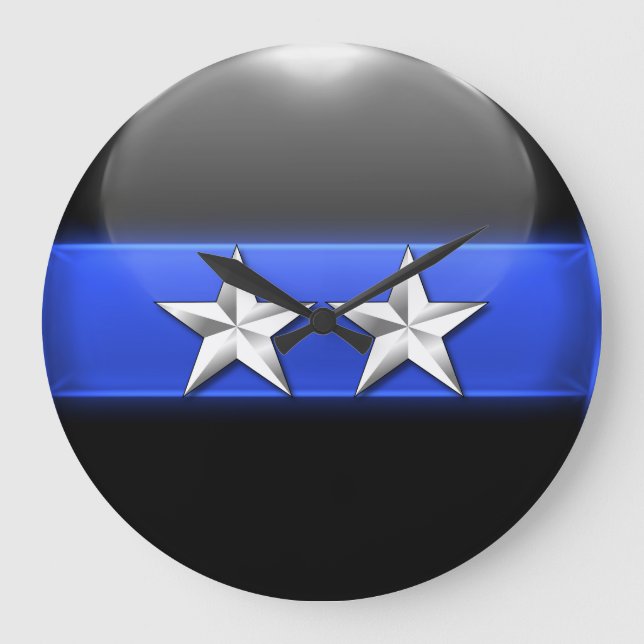 Thin Blue Line - 2-Sterne Hauptransignien Große Wanduhr (Vorderseite)