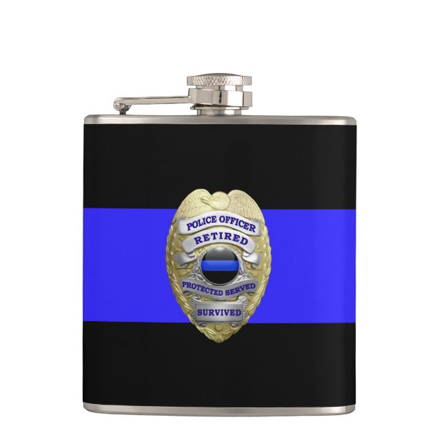 Thin Blue Line 2-Tone Gold Remüde Police Abzeichen Flachmann (Vorderseite)