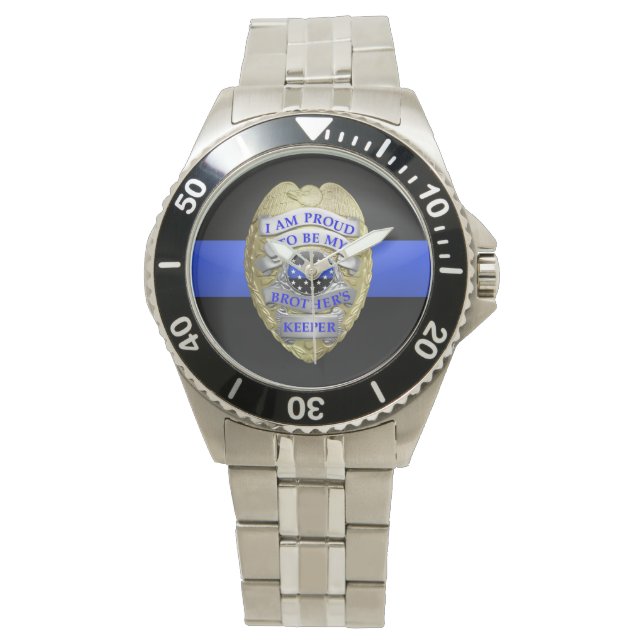 Thin Blue Line Abzeichen Armbanduhr (Vorderseite)