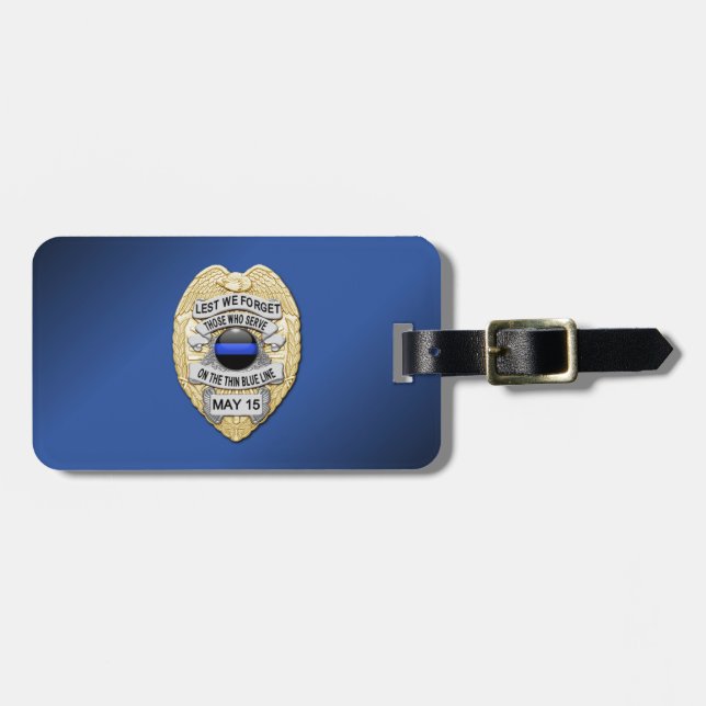 Thin Blue Line Abzeichen mit Button auf Umkehrseit Gepäckanhänger (Vorderseite horizontal)