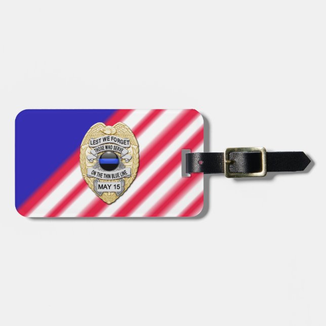 Thin Blue Line Abzeichen mit Button auf Umkehrseit Gepäckanhänger (Vorderseite horizontal)