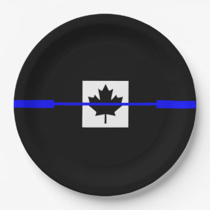 Thin Blue Line Akzent auf kanadischer Flagge Pappteller