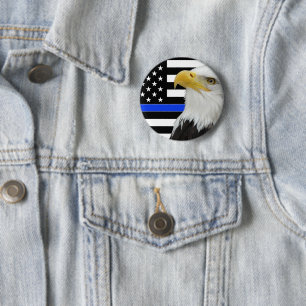 Thin Blue Line American Flag Eagle Button/ Button
