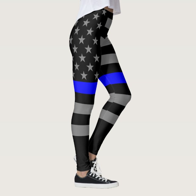 Thin Blue Line American Flag Grafik Mode auf Leggings (Rechts)