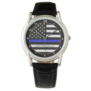 Thin Blue Line & American Flag Police / US-Büro Armbanduhr