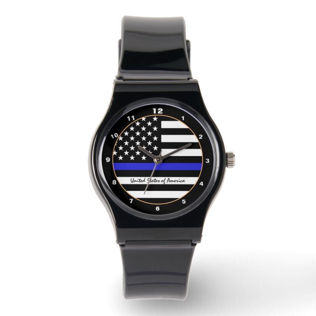 Thin Blue Line & American Flag Police / US-Büro Armbanduhr (Vorderseite)