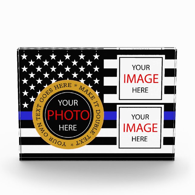 Thin Blue Line & American Flag Police / US-Büro Fotoblock (Vorderseite)
