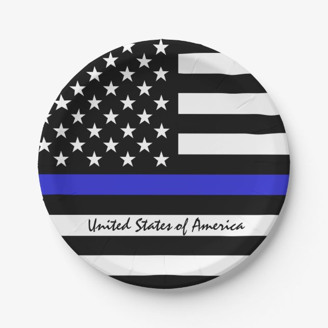 Thin Blue Line & American Flag Police / US-Büro Pappteller (Vorderseite)