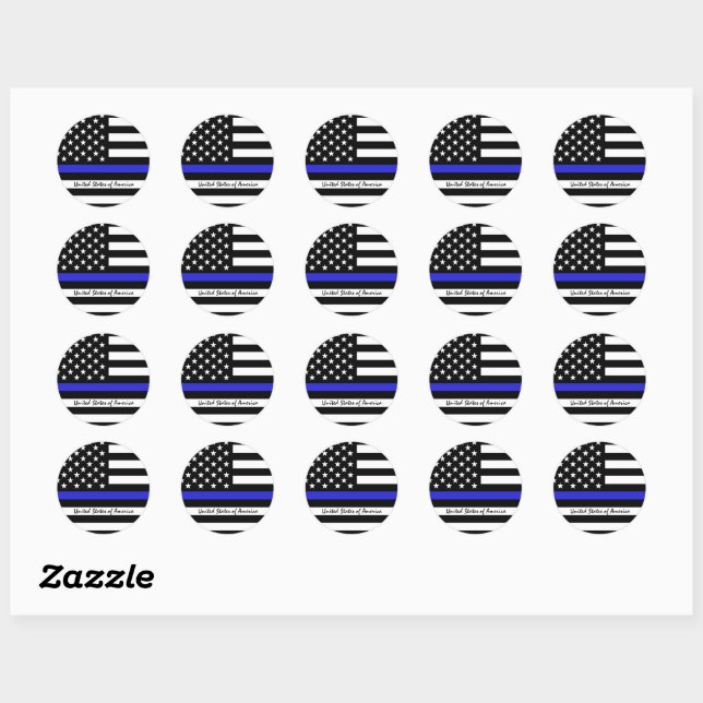 Thin Blue Line & American Flag Police / US-Büro Runder Aufkleber (Blatt)