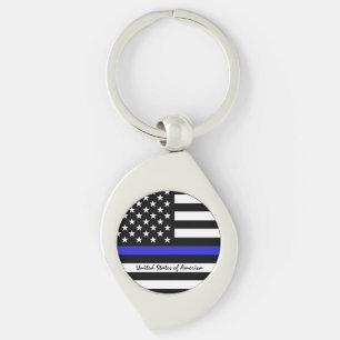 Thin Blue Line & American Flag Police / US-Büro Schlüsselanhänger