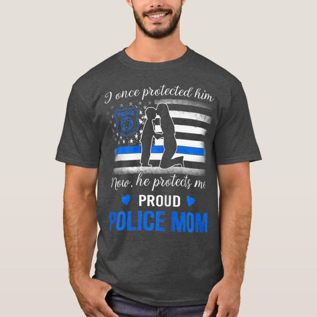 Thin Blue Line American Flag Proud Police Mama T-Shirt (Vorderseite)