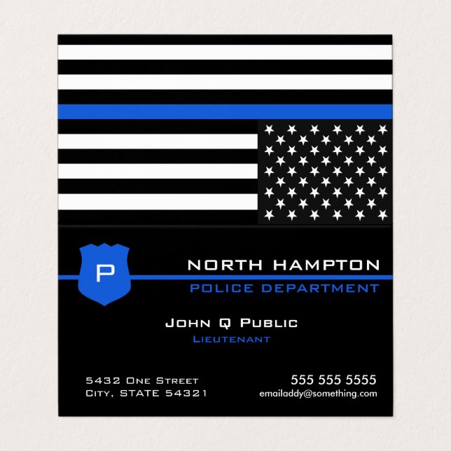 Thin Blue Line American Flag QR Code Visitenkarten (Außenseite Aufgefaltet)