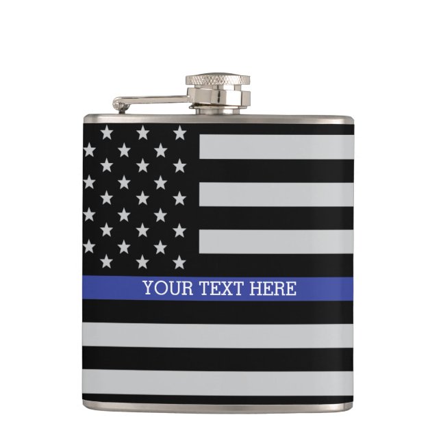 Thin Blue Line - Amerikanische Flagge Flachmann (Vorderseite)