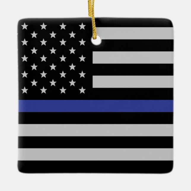 Thin Blue Line - Amerikanische Flagge Keramikornament (Vorderseite)