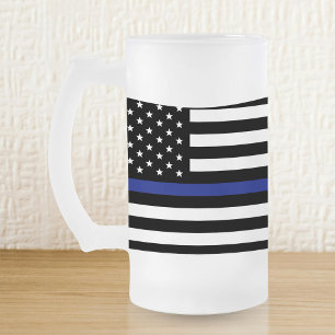 Thin Blue Line - Amerikanische Flagge Mattglas Bierglas