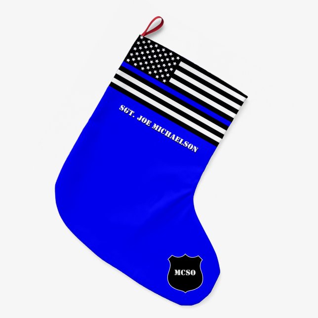 [Thin Blue Line] Back the Blue Police Precinct Großer Weihnachtsstrumpf (Vorderansicht (hängend))