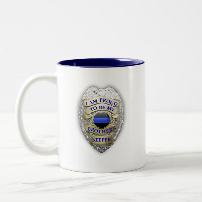Thin Blue Line Brüder Abzeichen halten Zweifarbige Tasse (Links)