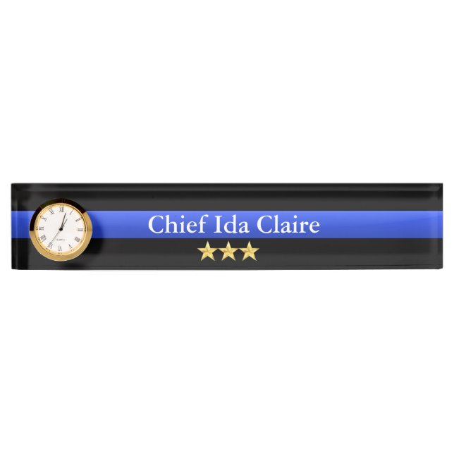 Thin Blue Line - Chief 3 Stars Rank Namensplakette (Vorderseite)