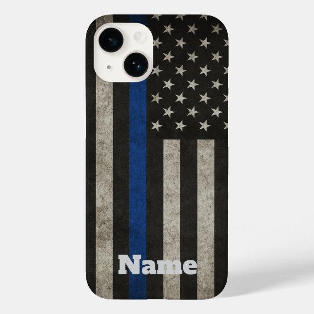Thin Blue Line Distressed American Flag Phone Case (Rückseite)