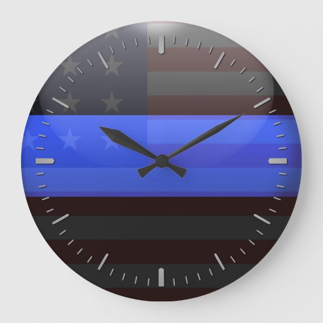 Thin Blue Line Flag Große Uhr (Vorderseite)