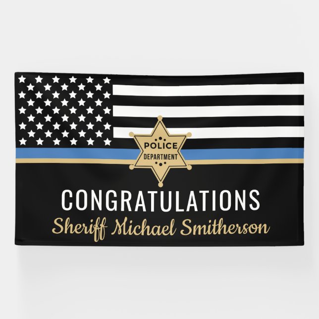 Thin Blue Line Flag Police Sheriff Retirement Banner (Horizontal)