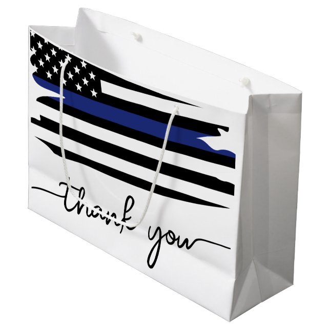 Thin Blue Line Flag Polizeidirektor Vielen Dank Große Geschenktüte (Vorderseite Schrägansicht)
