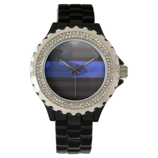 Thin Blue Line - Flag Salute Armbanduhr (Vorderseite)