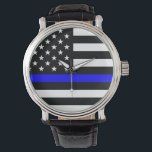 Thin Blue Line Flag (Vereinigte Staaten) Armbanduhr<br><div class="desc">"Dünne blaue Linie" ist ein Begriff, der sich normalerweise auf den Begriff der Polizei als die Linie bezieht, die die Gesellschaft vom Abstieg in gewalttätiges Chaos behalte.[1] Das "Blau" in "dünner blauer Linie" bezieht sich auf die blaue Farbe der Uniformen vieler Polizeiabteilungen. Dies ist die Thin Blue Line Flag auf...</div>