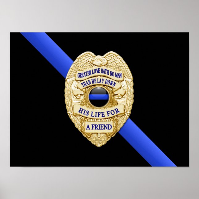 Thin Blue Line Flagge & Abzeichen Poster (Vorne)