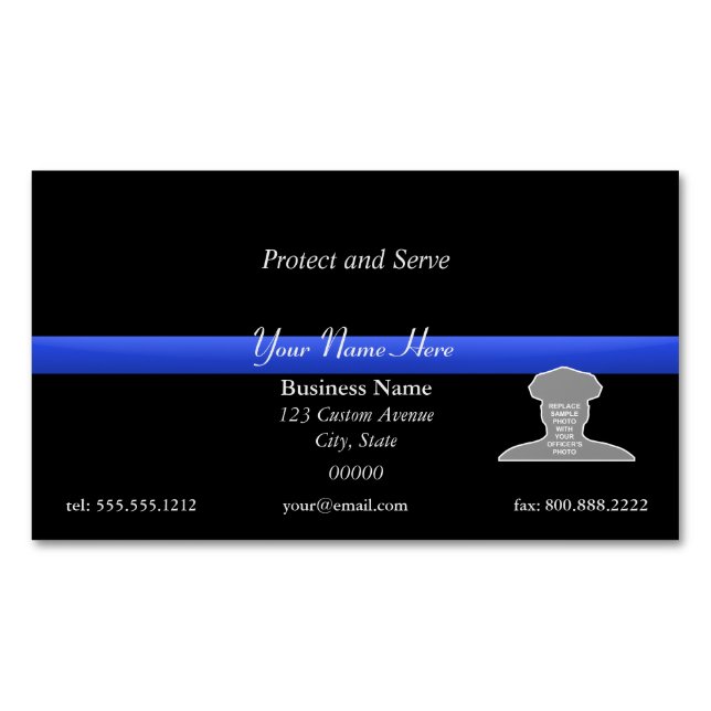 Thin Blue Line Foto Business Card Magnet (Vorderseite)