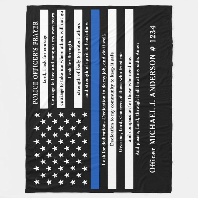 Thin Blue Line Geschenk Polizeidirektor Gebet Fleecedecke (Vorderseite)