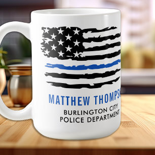 Thin Blue Line Gift - American Flag USA - Police Kaffeetasse