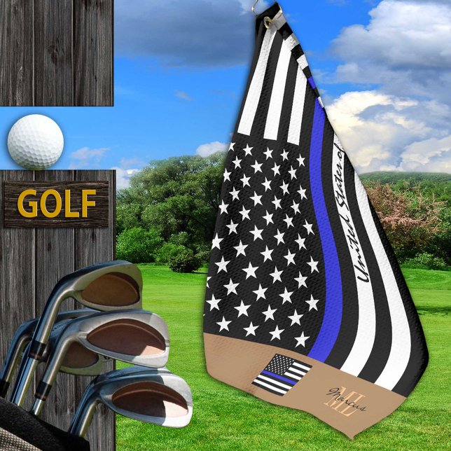 Thin Blue Line & Golf USA Flag Amerika /Monogrammi Golfhandtuch (Von Creator hochgeladen)
