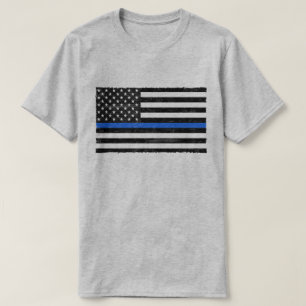 Thin Blue Line Grungy American Flag T-Shirt