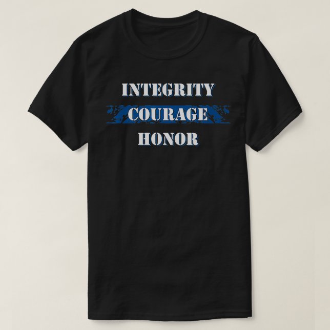 Thin Blue Line Integrität Courage Ehre I Polizei T-Shirt (Design vorne)