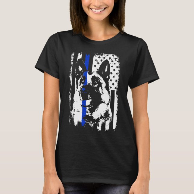 Thin Blue Line K9 Deutsche Schäferpolizei Hund T-Shirt (Vorderseite)