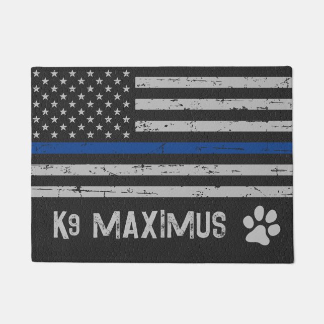 Thin Blue Line K9 Police Dog Tischset Fußmatte (Vorderseite)