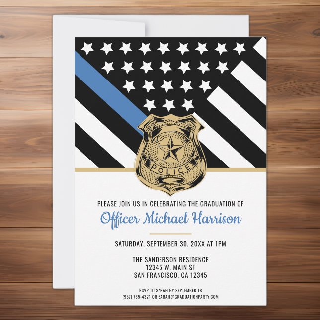 Thin Blue Line Law Enforcement Einladung (Police Graduation Thin Blue Line Law Enforcement Invitation)