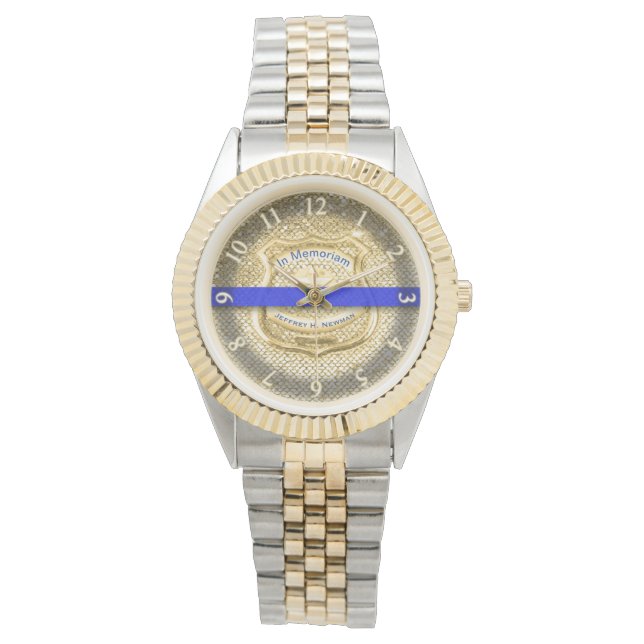 Thin Blue Line Memorial Tribute Gold Armbanduhr (Vorderseite)