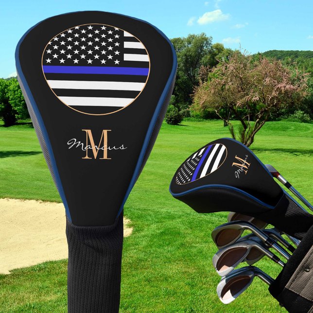 Thin Blue Line Mit Monogramm & Golf USA Flagge Headcover (Von Creator hochgeladen)