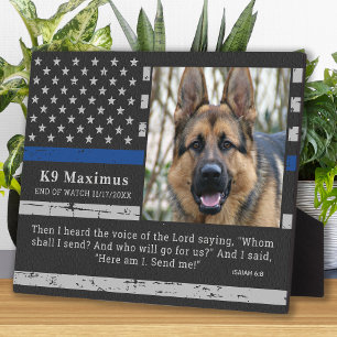 Thin Blue Line Officer K9 Polizeihund-Denkmal Fotoplatte