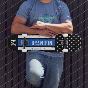 Thin Blue Line Personalisierte Patriotische Flagge Skateboard