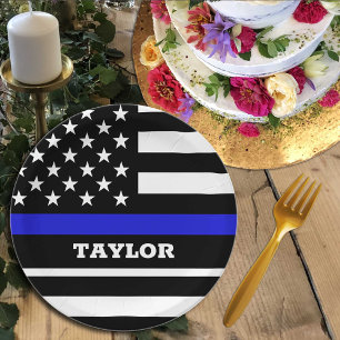 Thin Blue Line plate, US-personalisierte Polizeifl Pappteller