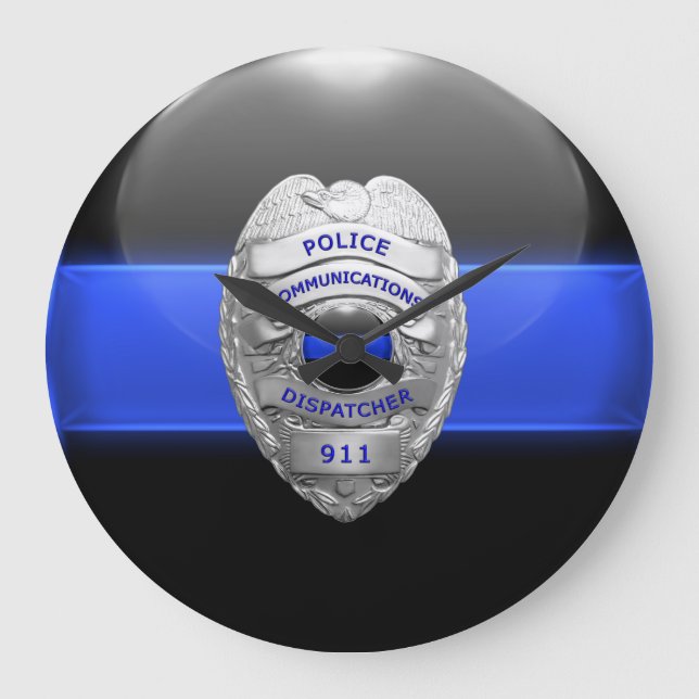 Thin Blue Line Police 911 Large Clock Große Wanduhr (Vorderseite)