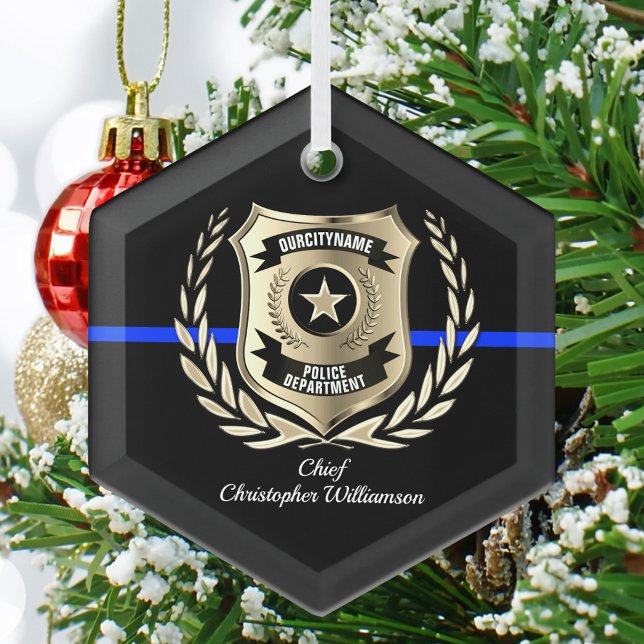 Thin Blue Line Police Abzeichen Personalisiert Orn Ornament Aus Glas (Von Creator hochgeladen)