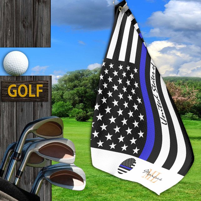 Thin Blue Line & Police, amerikanische Flagge /mon Golfhandtuch (Von Creator hochgeladen)