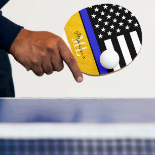Thin Blue Line & Police Flag Mit Monogramm / Golde Tischtennis Schläger