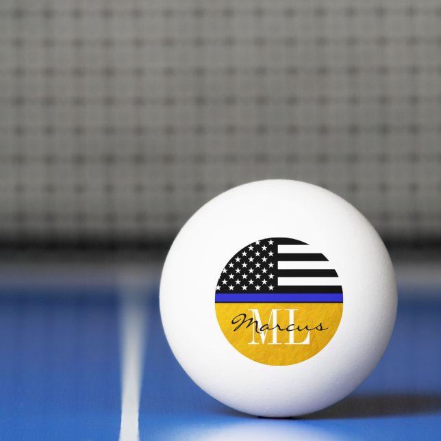 Thin Blue Line & Police Flag Mit Monogramm / Golde Tischtennisball (Netto)