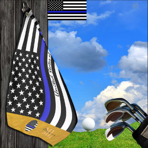 Thin Blue Line & Police, Mit Monogramm amerikanisc Golfhandtuch